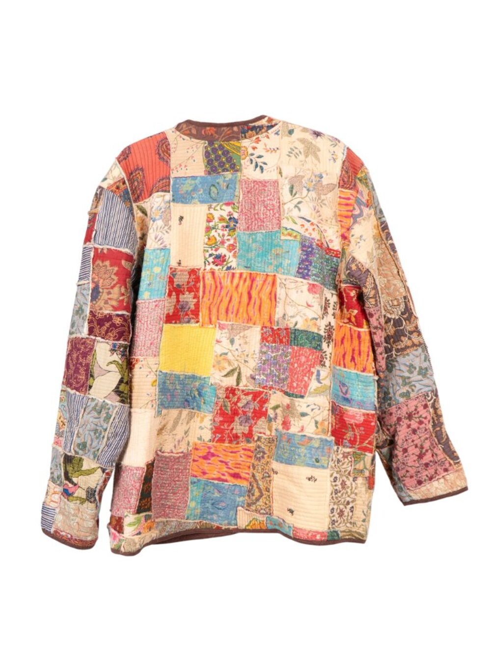Patchwork Kantha Jacket XL Floral Boho Peasant Festival Long Layering Earthy - Picture 6 of 7